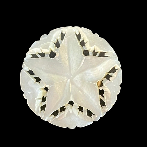 Vintage Hand Carved Mother of Pearl Star of Bethlehem Brooch Star of David Pin - Picture 2 of 4